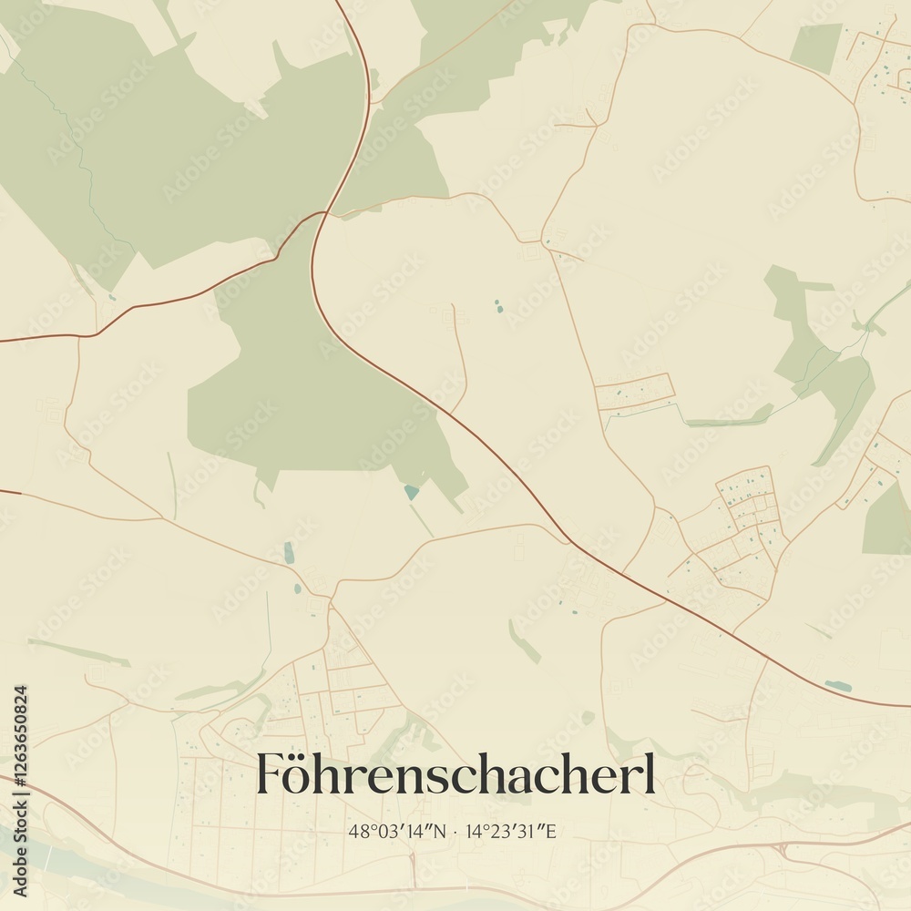 Vintage map of Föhrenschacherl, Austria.