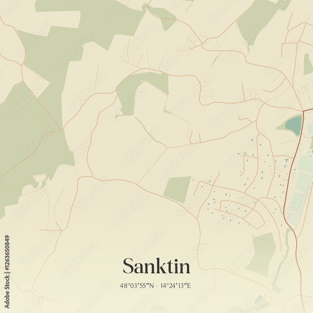 Vintage map of Sanktin, Austria.