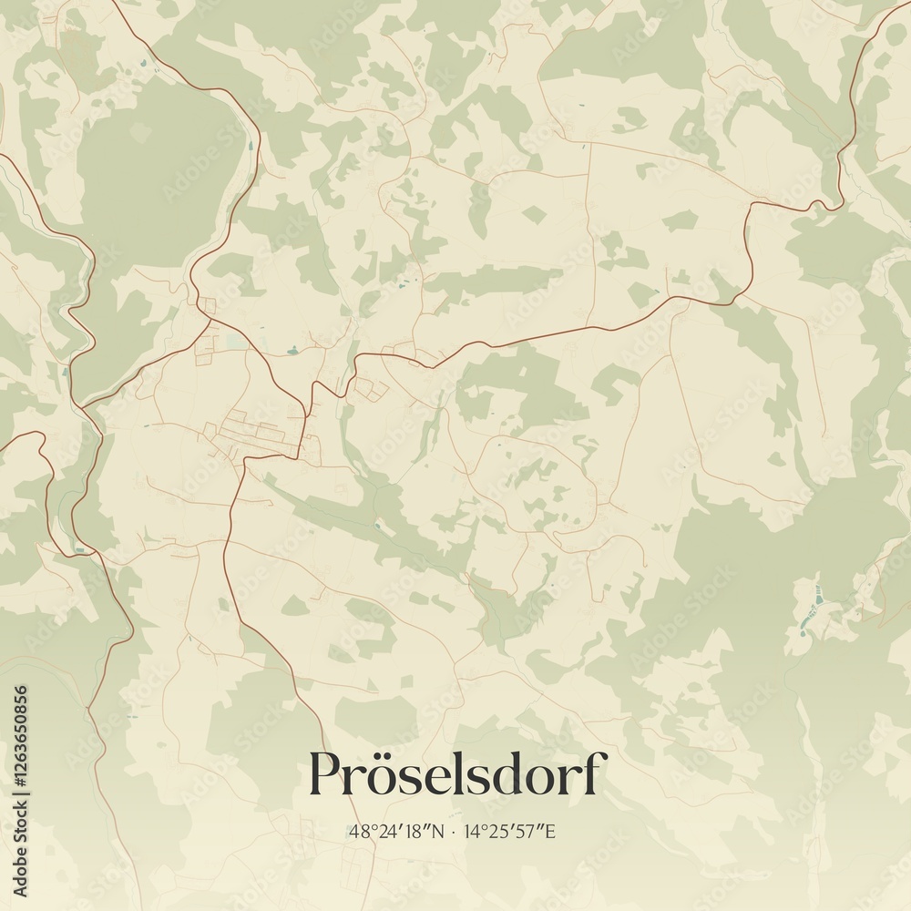 Vintage map of Pröselsdorf, Austria.