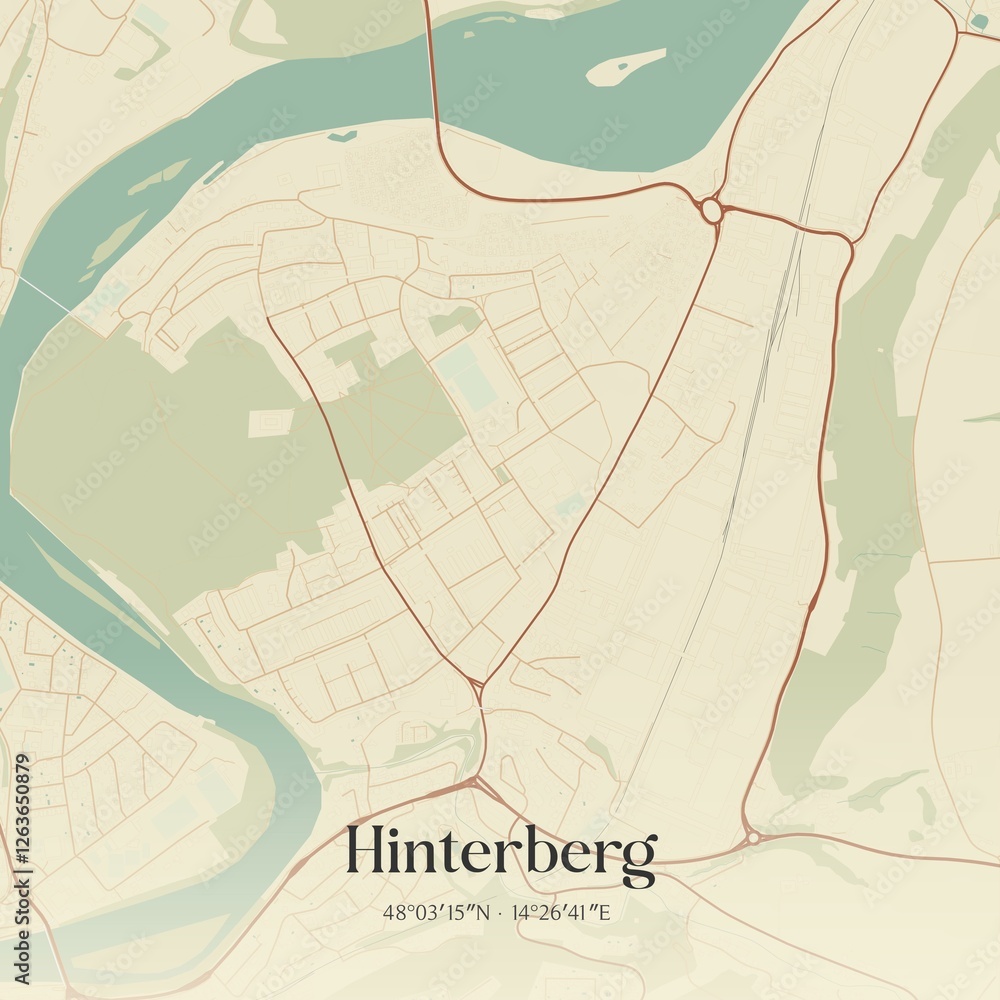 Vintage map of Hinterberg, Austria.