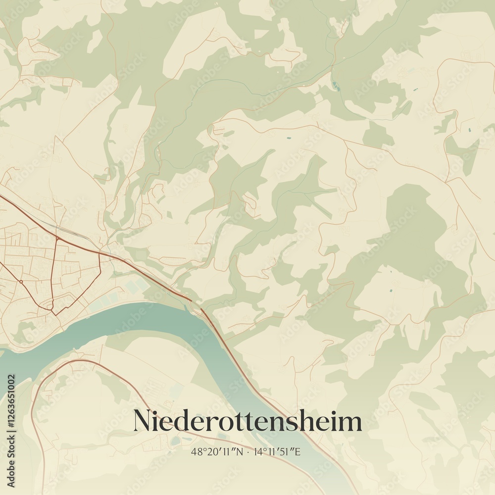 Vintage map of Niederottensheim, Austria.