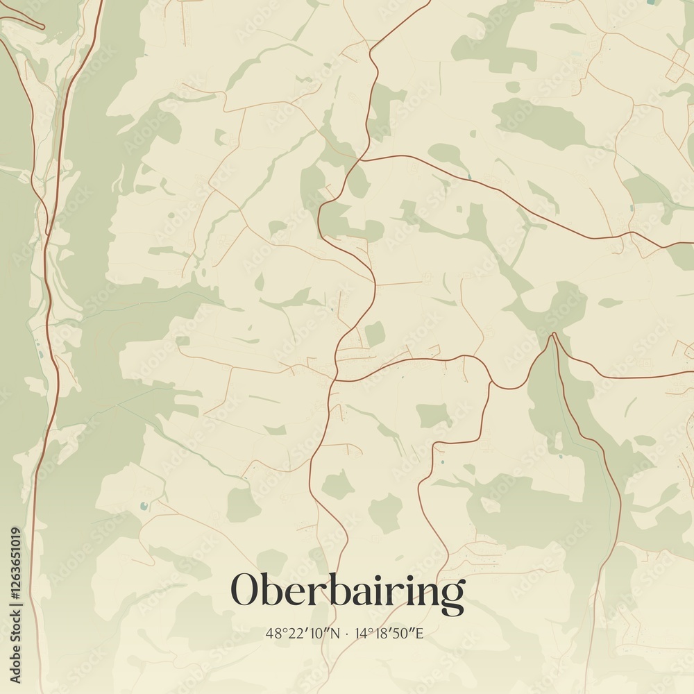Vintage map of Oberbairing, Austria.