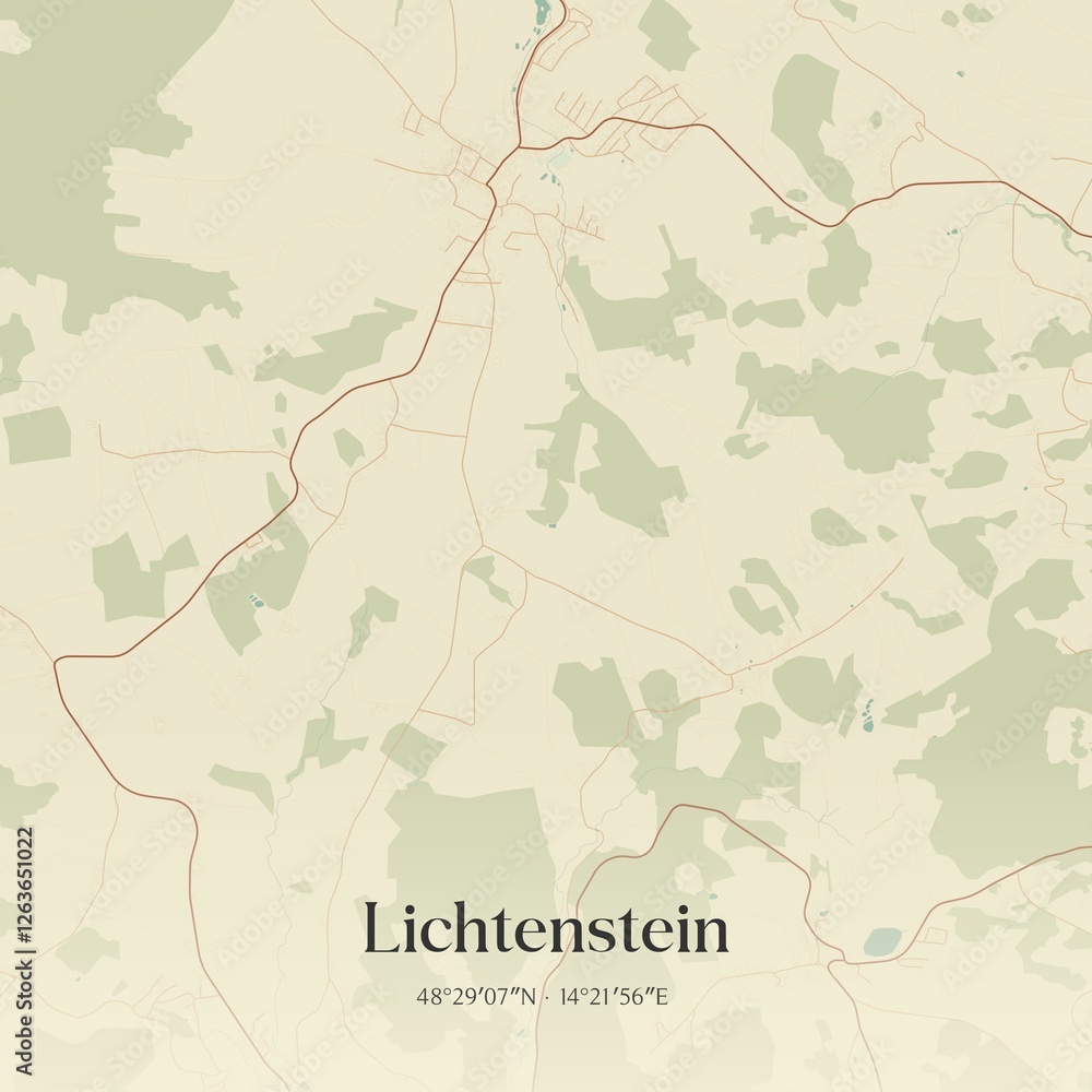 Vintage map of Lichtenstein, Austria.