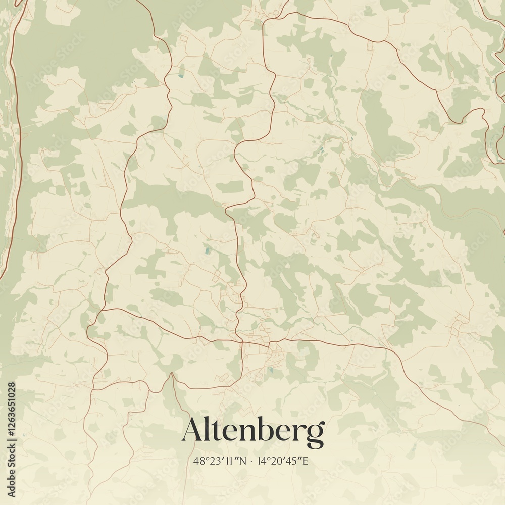 Vintage map of Altenberg, Austria.