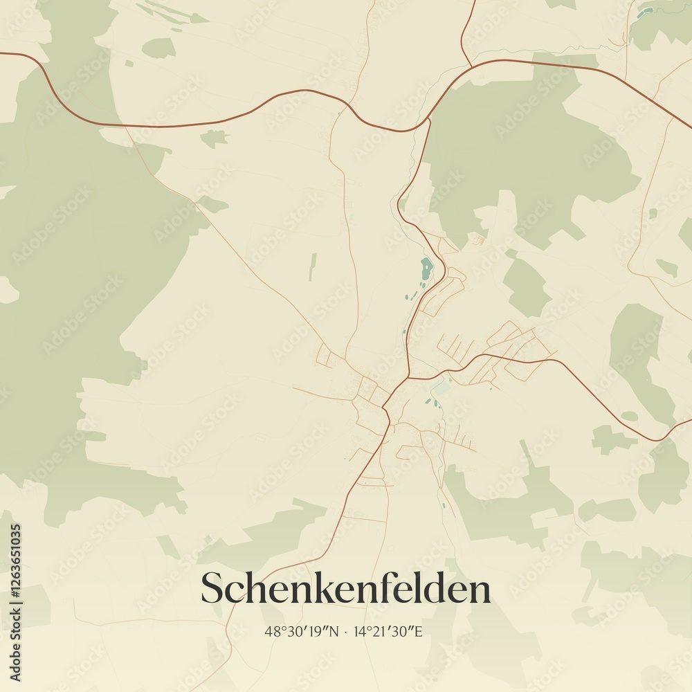 Vintage map of Schenkenfelden, Austria.