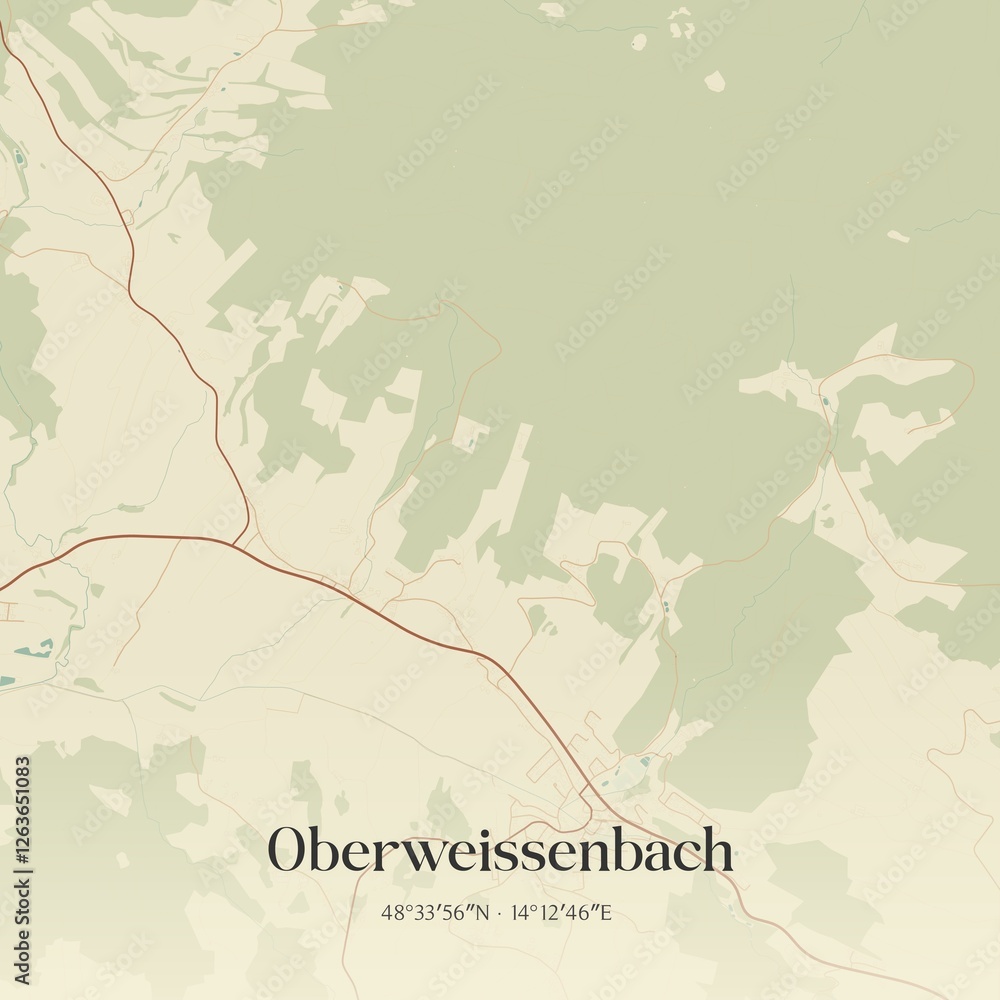 Vintage map of Oberweissenbach, Austria.