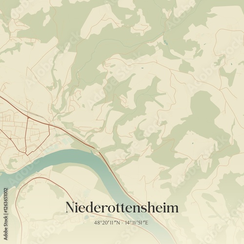 Obraz na płótnie Vintage map of Niederottensheim, Austria. w salonie