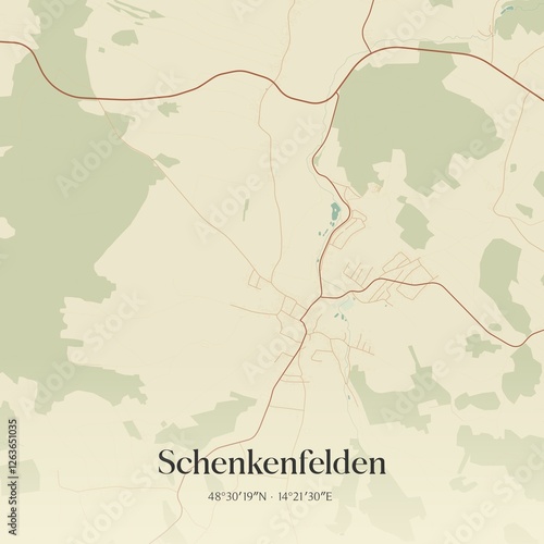 Obraz na płótnie Vintage map of Schenkenfelden, Austria. w salonie