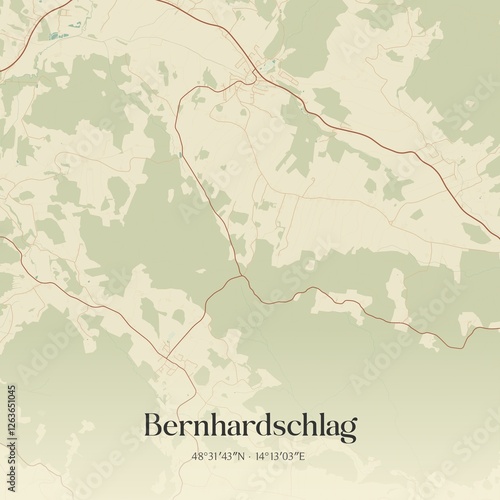 Obraz na płótnie Vintage map of Bernhardschlag, Austria. w salonie