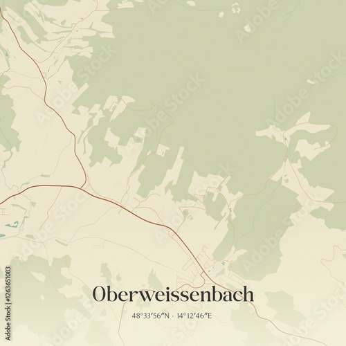 Obraz na płótnie Vintage map of Oberweissenbach, Austria. w salonie