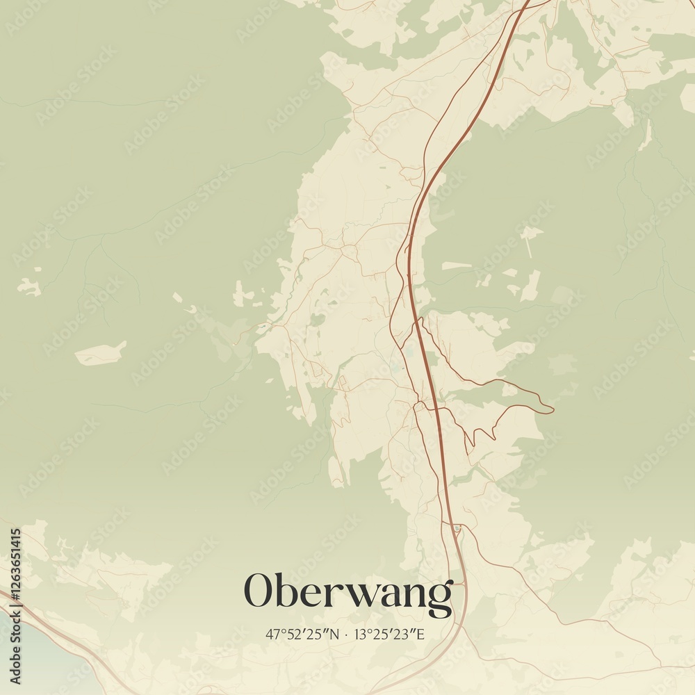 Vintage map of Oberwang, Austria.