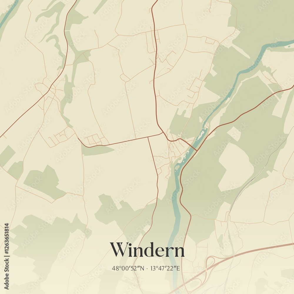 Vintage map of Windern, Austria.
