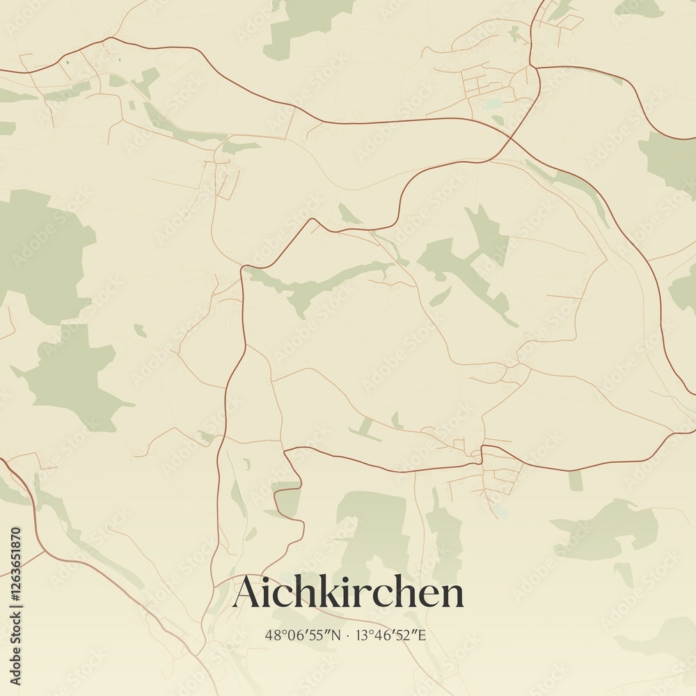 Fototapeta premium Vintage map of Aichkirchen, Austria.