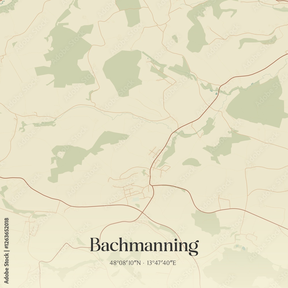 Vintage map of Bachmanning, Austria.
