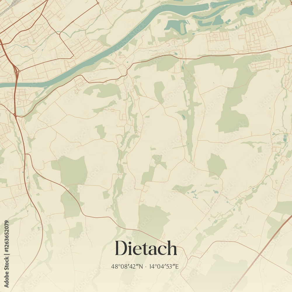 Vintage map of Dietach, Austria.
