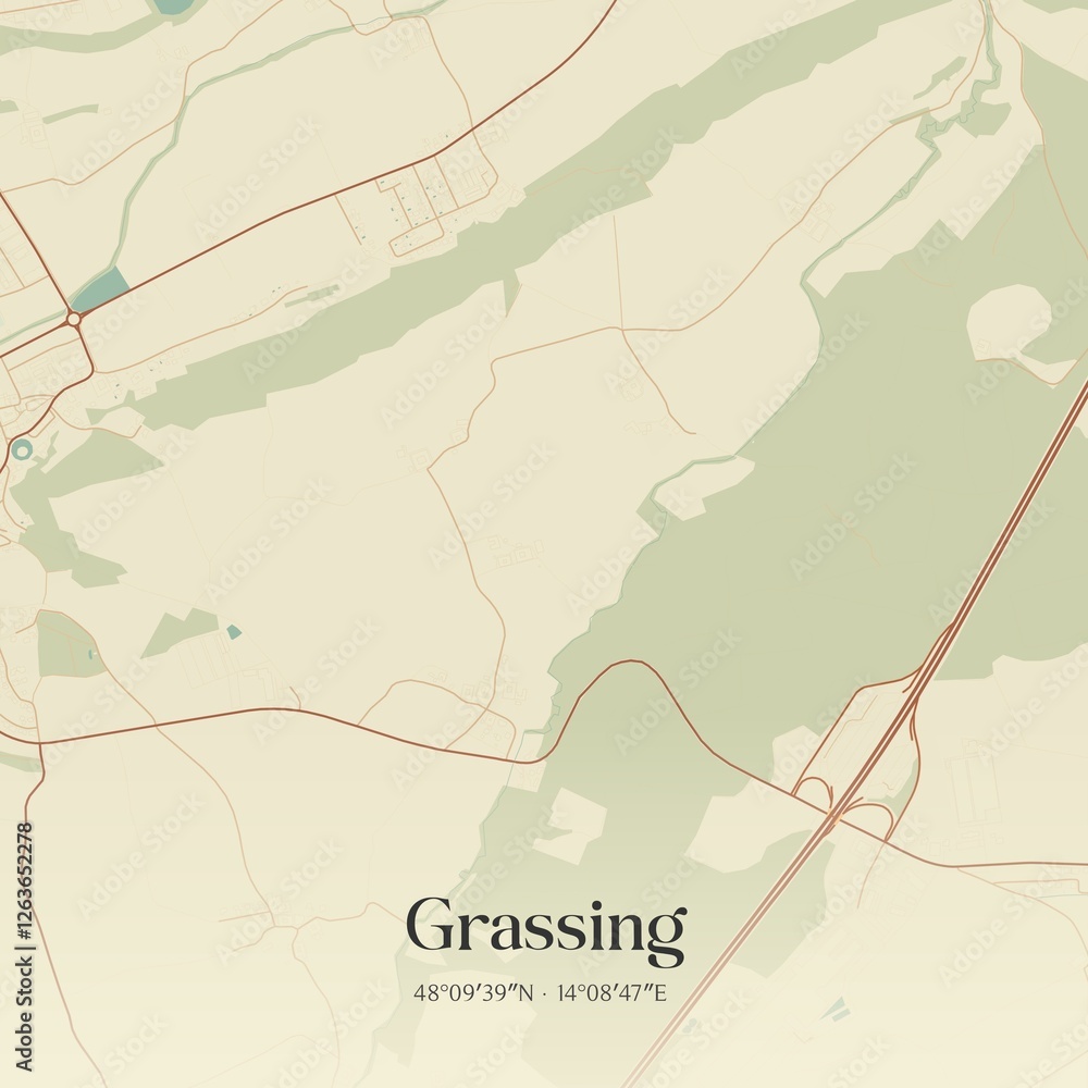 Vintage map of Grassing, Austria.