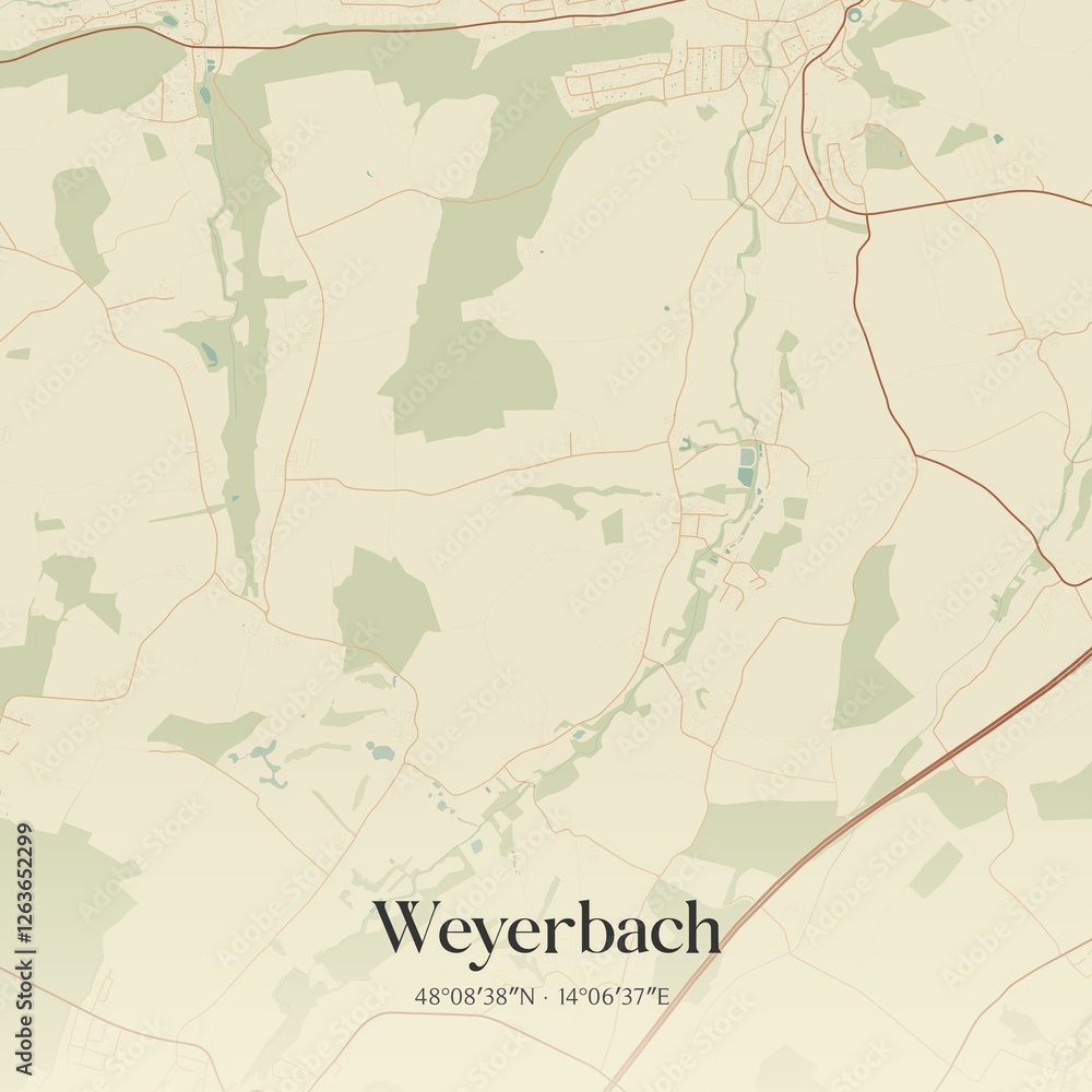 Vintage map of Weyerbach, Austria.