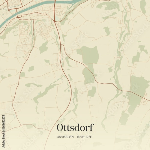 Obraz na płótnie Vintage map of Ottsdorf, Austria. w salonie
