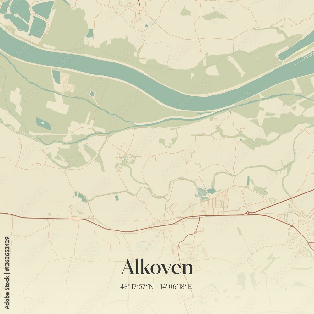 Vintage map of Alkoven, Austria.