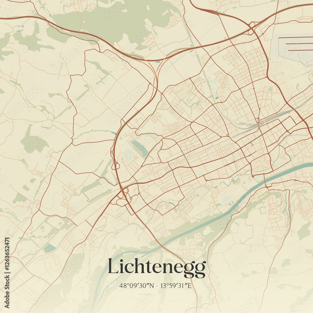 Vintage map of Lichtenegg, Austria.