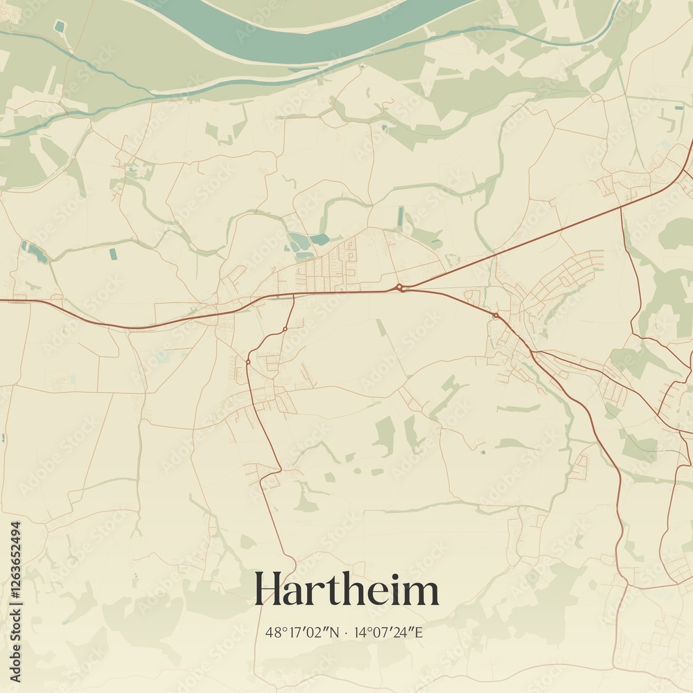 Vintage map of Hartheim, Austria.