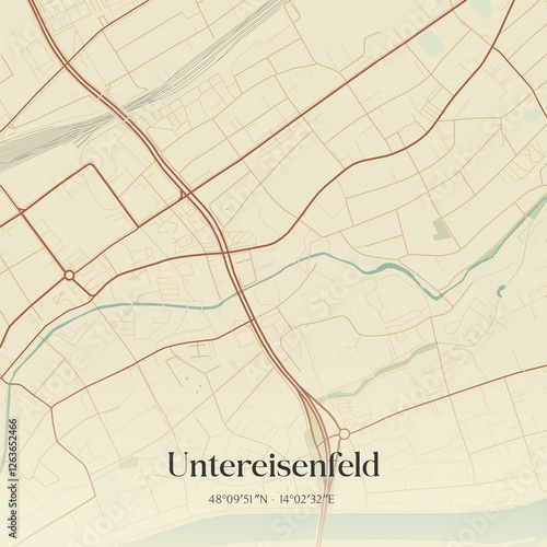 Obraz na płótnie Vintage map of Untereisenfeld, Austria. w salonie