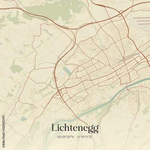 Obraz na płótnie Vintage map of Lichtenegg, Austria. w salonie