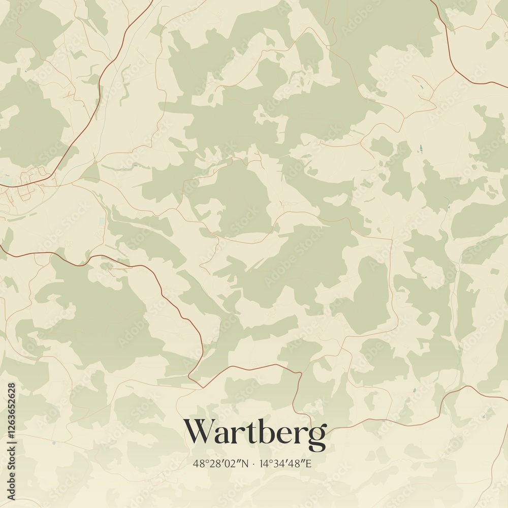 Vintage map of Wartberg, Austria.