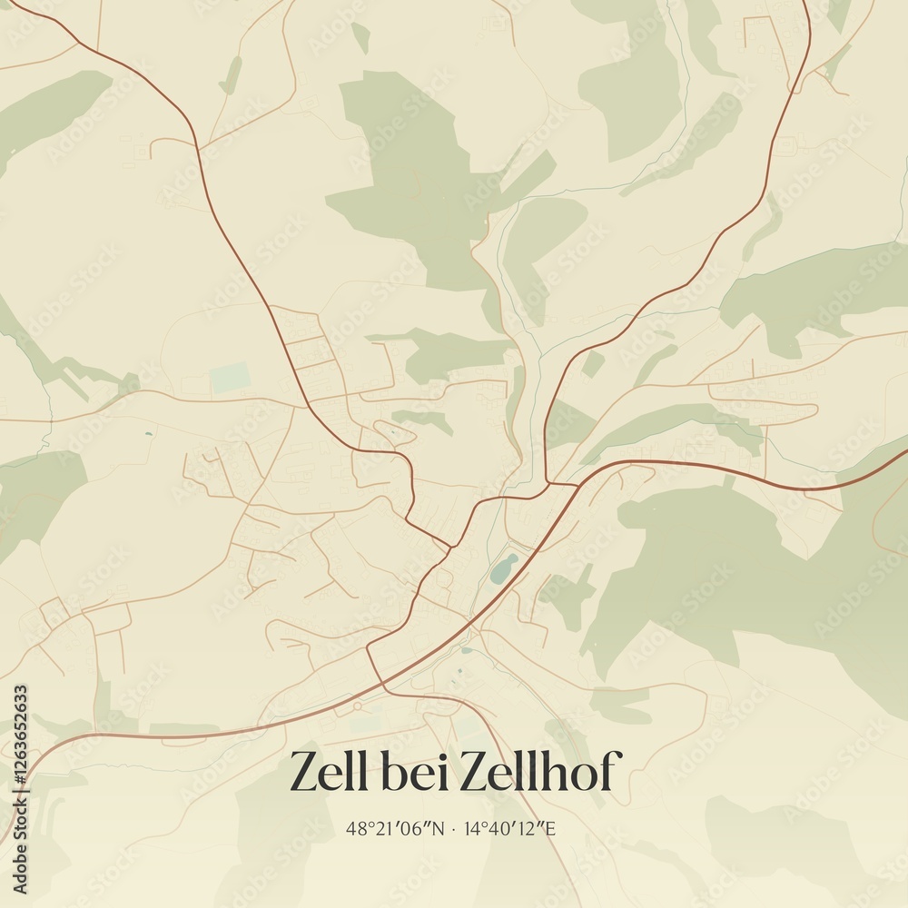 Vintage map of Zell bei Zellhof, Austria.