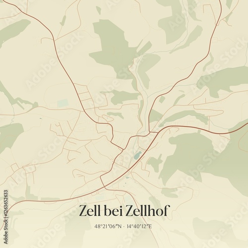 Obraz na płótnie Vintage map of Zell bei Zellhof, Austria. w salonie