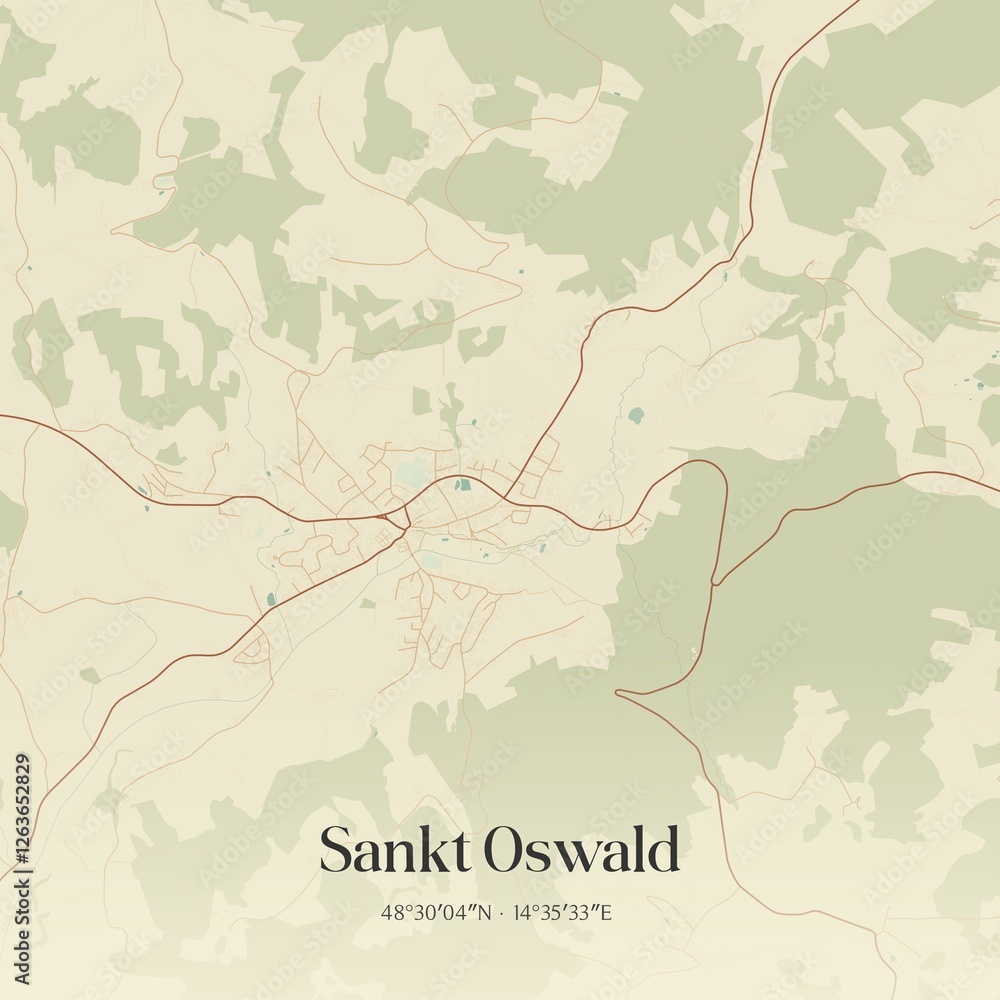 Vintage map of Sankt Oswald, Austria.