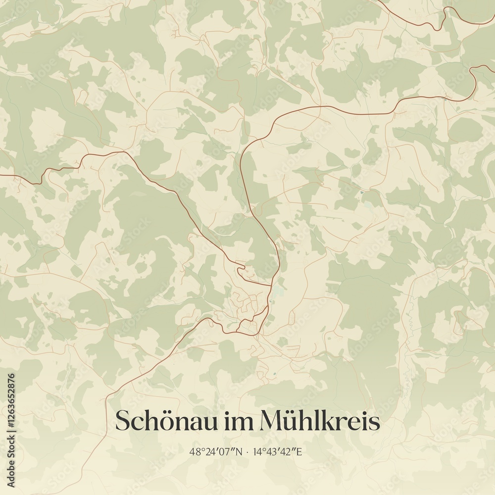 Vintage map of Schönau im Mühlkreis, Austria.