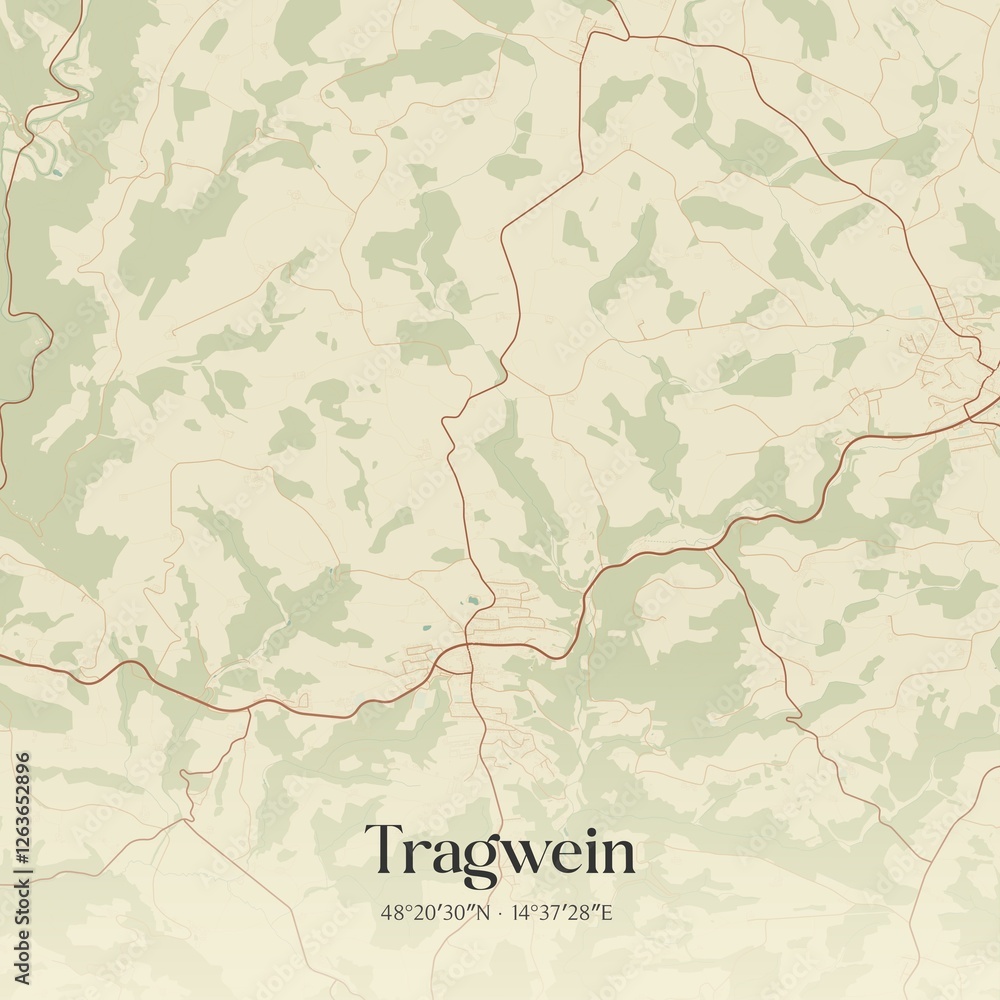 Vintage map of Tragwein, Austria.