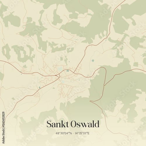 Obraz na płótnie Vintage map of Sankt Oswald, Austria. w salonie