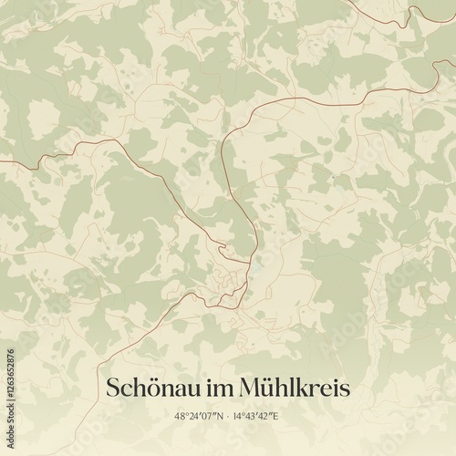 Obraz na płótnie Vintage map of Schönau im Mühlkreis, Austria. w salonie