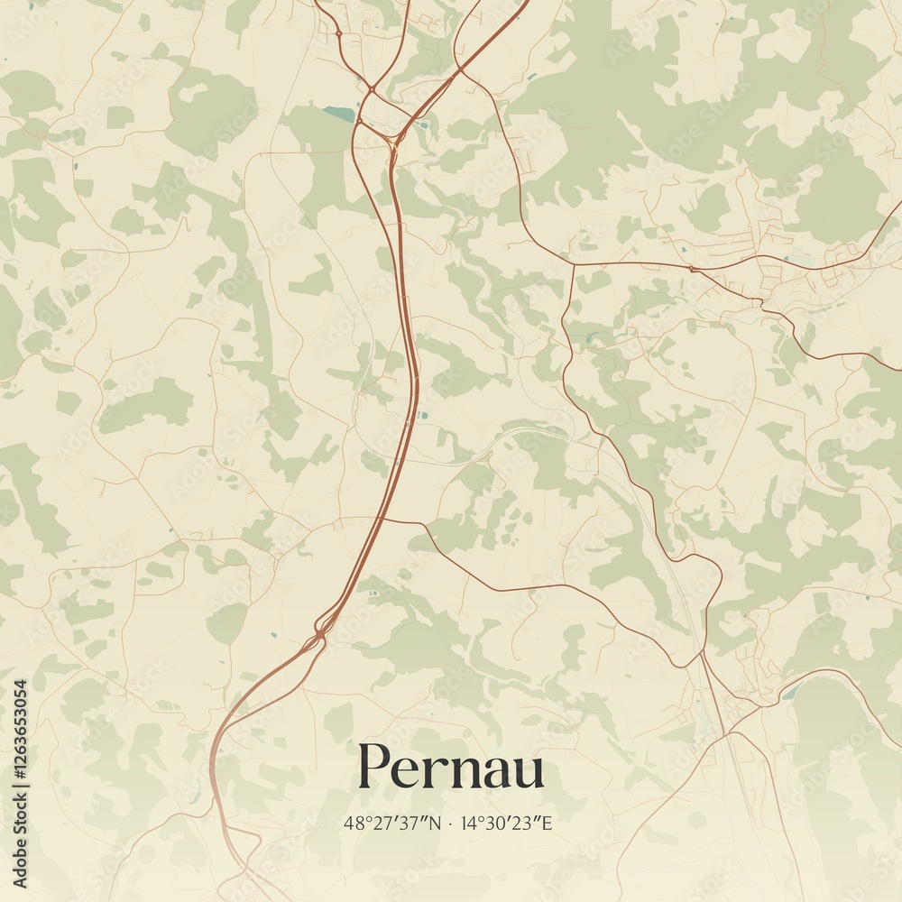 Vintage map of Pernau, Austria.