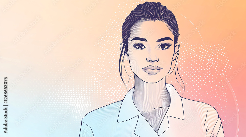 Artistic digital illustration of a young female doctor in a white medical coat with a calm and professional expression against a soft abstract gradient background
Artistic digital illustration of a young female doctor in a white medical coat with a calm and professional expression against a soft abstract gradient background