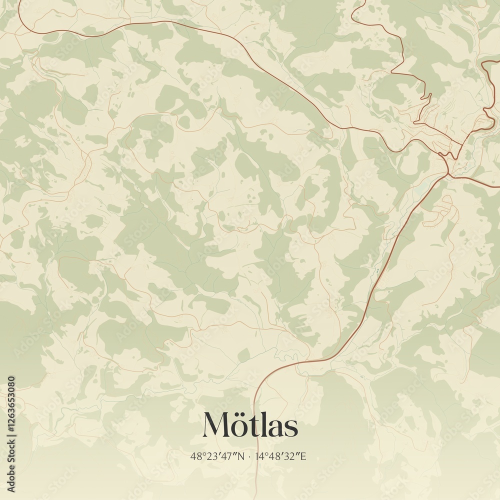 Vintage map of Mötlas, Austria.