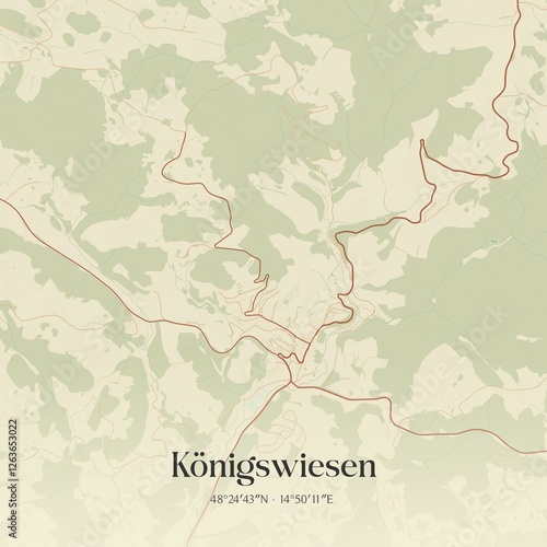 Obraz na płótnie Vintage map of Königswiesen, Austria. w salonie