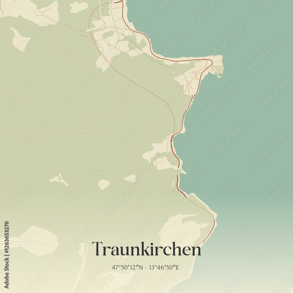 Vintage map of Traunkirchen, Austria.