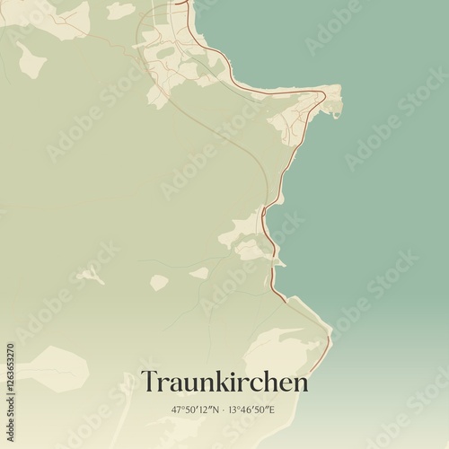 Obraz na płótnie Vintage map of Traunkirchen, Austria. w salonie