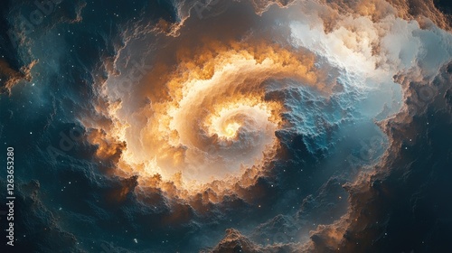 Cosmic spiral cloud formation, swirling nebula, celestial photo