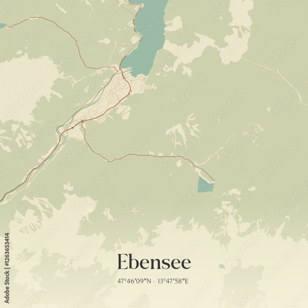Vintage map of Ebensee, Austria.