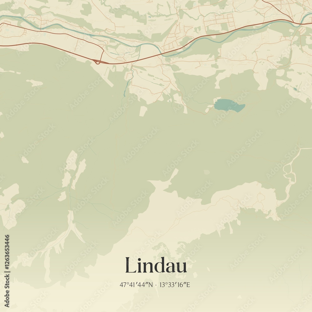 Vintage map of Lindau, Austria.
