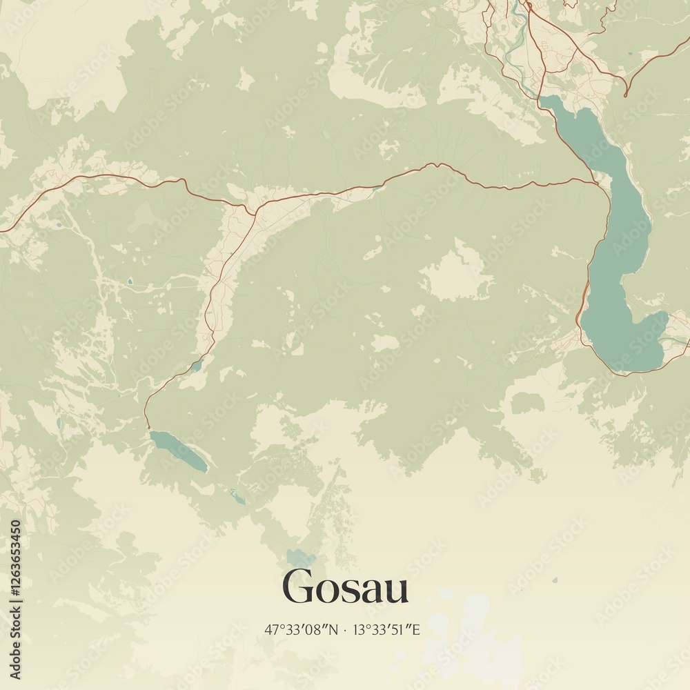 Vintage map of Gosau, Austria.