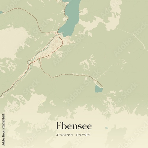 Obraz na płótnie Vintage map of Ebensee, Austria. w salonie