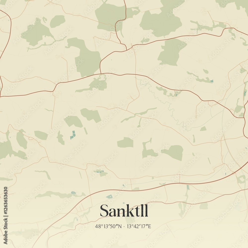 Vintage map of Sanktll, Austria.