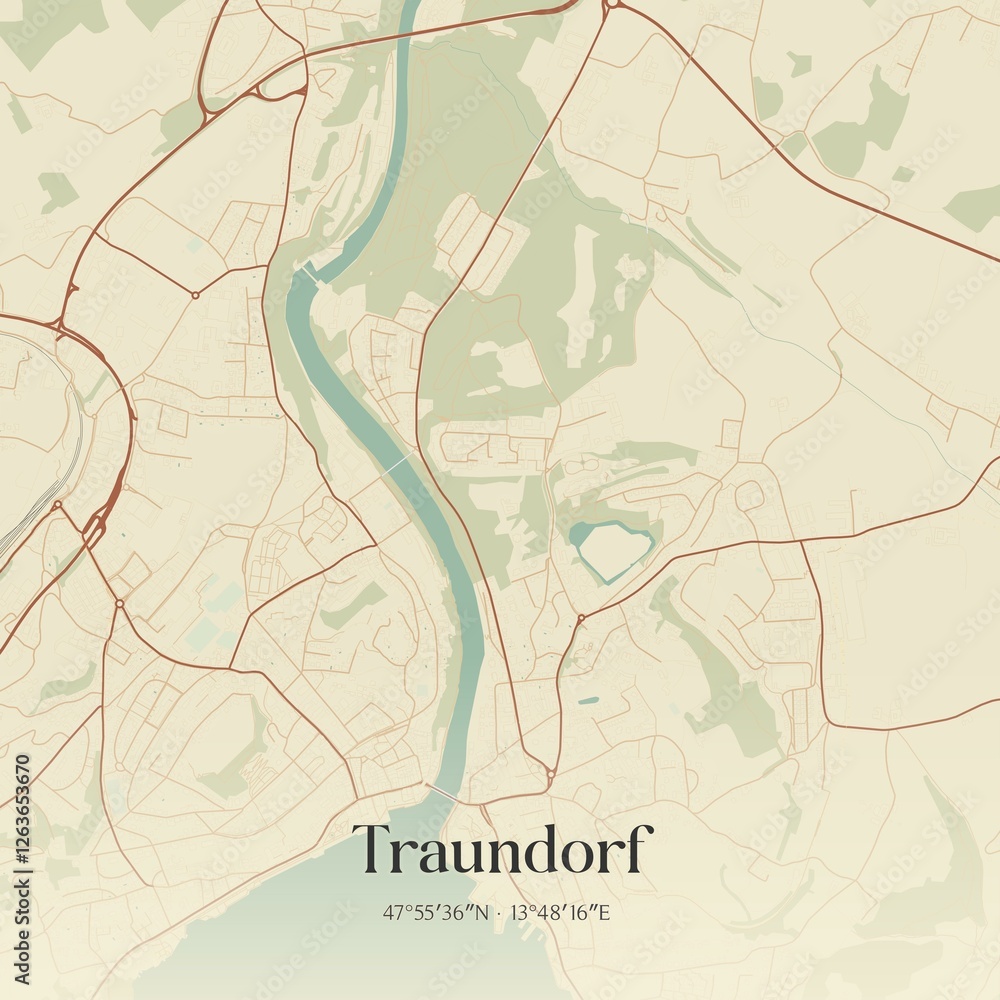 Vintage map of Traundorf, Austria.
