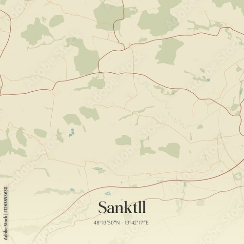 Obraz na płótnie Vintage map of Sanktll, Austria. w salonie