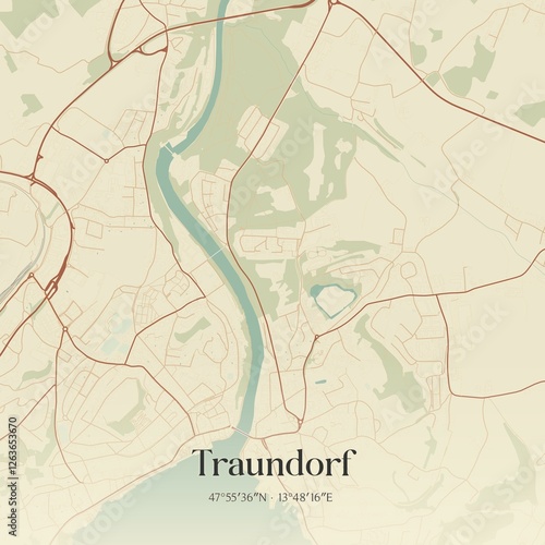 Obraz na płótnie Vintage map of Traundorf, Austria. w salonie
